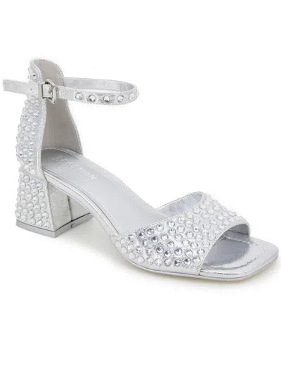 Kenneth Cole Reaction Nori Womens Ankle Strap Block Heel Pumps In Silver