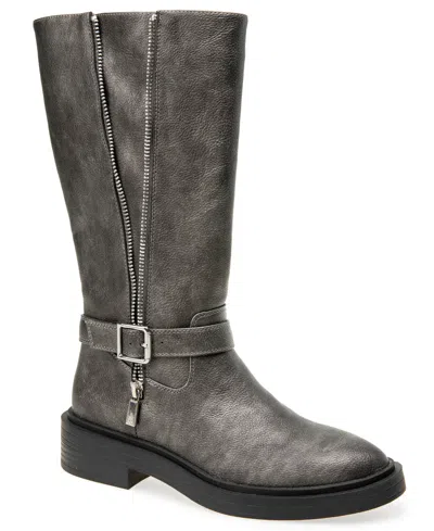 Kenneth Cole Reaction Women's Armie Moto Inspired Mid Calf Faux Leather Boots In Pewter