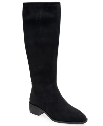 Kenneth Cole Reaction Women's Bianca Square Toe Block Heel Knee High Boots In Black Micro