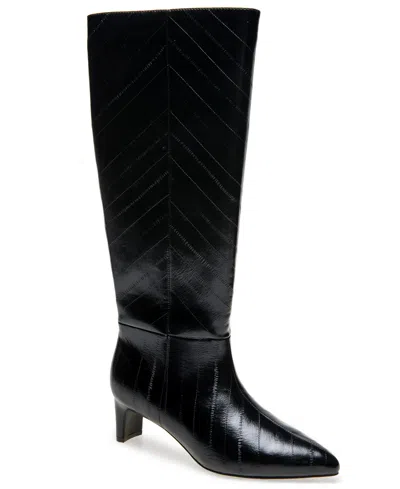 Kenneth Cole Reaction Women's Boysen Knee High Pointed Toe Faux Leather Boots In Black Eel