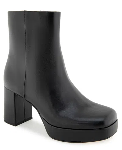 Kenneth Cole Reaction Women's Klooney Platform Square Toe Faux Leather Booties In Black