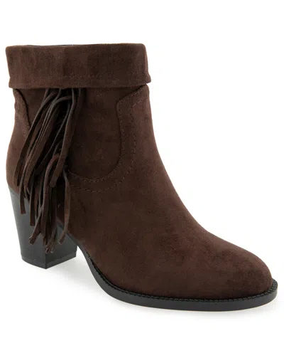 Kenneth Cole Reaction Women's Scarlett Western Inspired Fringe Ankle Booties In Chocolate Micro