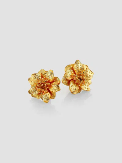 Kenneth Jay Lane Anemone Flower Clip-on Button Earrings In Gold