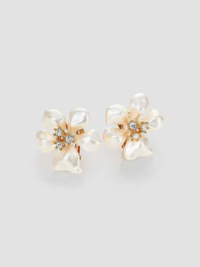 Kenneth Jay Lane Faux Pearl & Crystal Flower Clip-on Earrings In Ivory