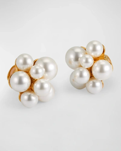 Kenneth Jay Lane Pearl Cluster Clip-on Earrings In Polished Gold