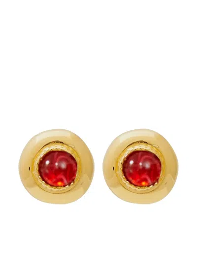 Kenneth Jay Lane Ruby-embellished Earrings In Gold