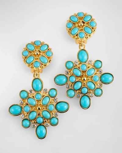 Kenneth Jay Lane Turquoise Crystal Drop Earrings In Gold