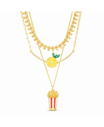 Kensie 3-pc Mixed Chain Necklace With Lemon And Popcorn Charms In Multi