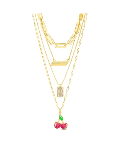 Kensie 4 Chain Necklace Set With Cherry Pendant In Multi