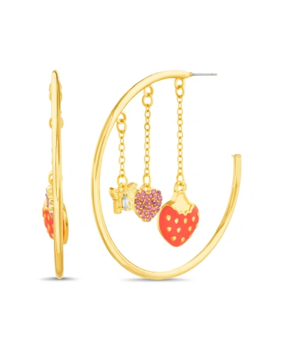 Kensie Gold-tone Hoop With Strawberry, Heart And Butterfly Charm Dangles In Multi