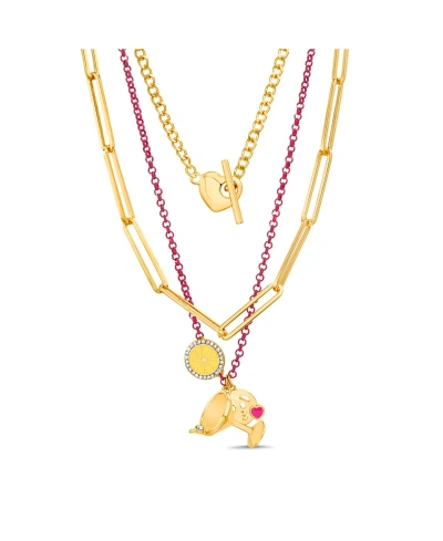 Kensie Multi 3 Piece Mixed Chain Necklace Set With Fruit, Heart, Kiss Emoji And Martini Glass Charm Pendant