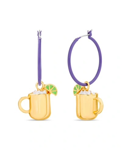 Kensie Purple Hoop Earring With Mug Dangle Charm In Multi