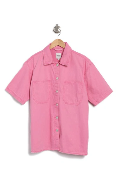 Kensie Short Sleeve Oversize Shacket In Pink