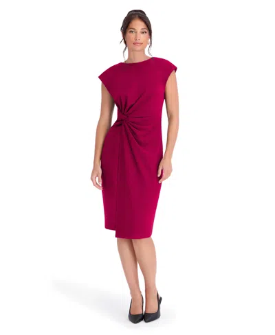 Kensie Women's Crepe Scuba Gathered Twist-front Cap-sleeve Dress In Red