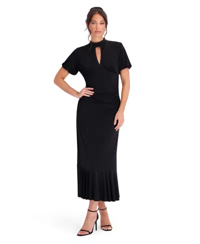 Kensie Women's Jersey Knit Keyhole-mock-neck Midi Dress In Black