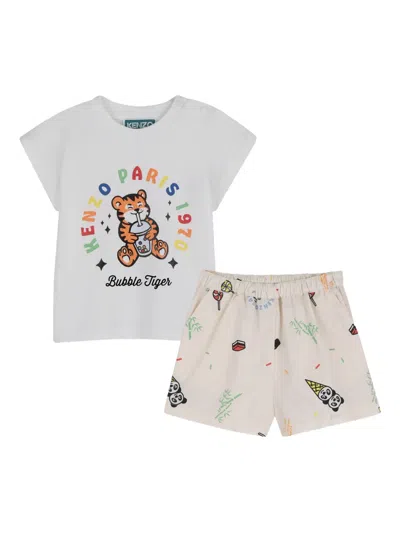 Kenzo Babies' Bubble Tiger Short Set In Metallic