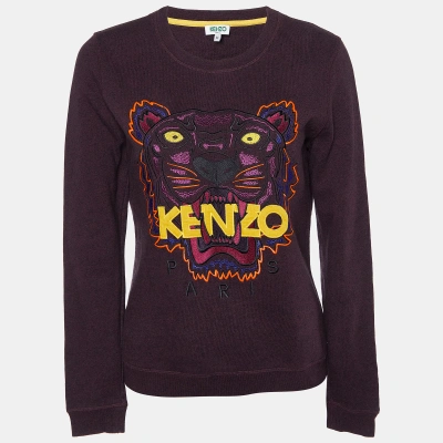 Pre-owned Kenzo Burgundy Melange Cotton Tiger Embroidered Sweatshirt M
