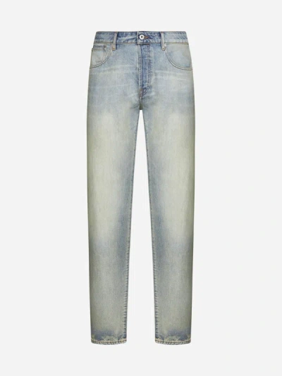 Kenzo Drawn Varsity Slim-fit Jeans In Stone Blue