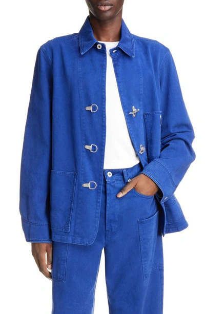 Kenzo Elephant Flag Cotton Twill Work Jacket In Blue