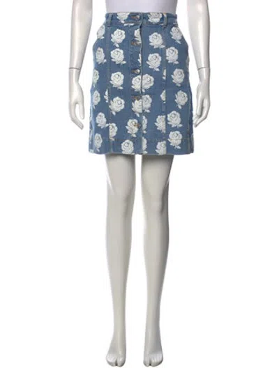 Pre-owned Kenzo Floral Print Mini Skirt In Blue