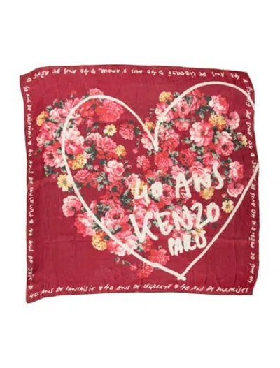 Pre-owned Kenzo Floral Print Scarf In Red
