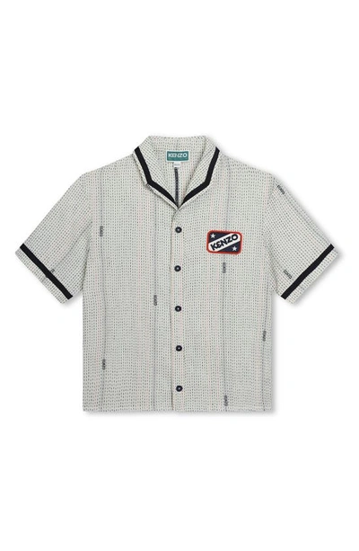 Kenzo Kids' Sailor Embroidered Short Sleeve Button-up Shirt In 121-ivory