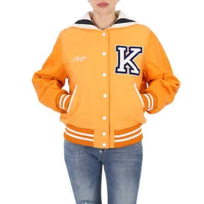 Pre-owned Kenzo Ladies Apricot Varsity Wool And Leather Jacket, Size Small In Orange