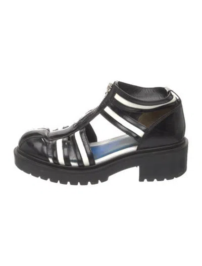 Pre-owned Kenzo Leather Striped Flats In Black/white