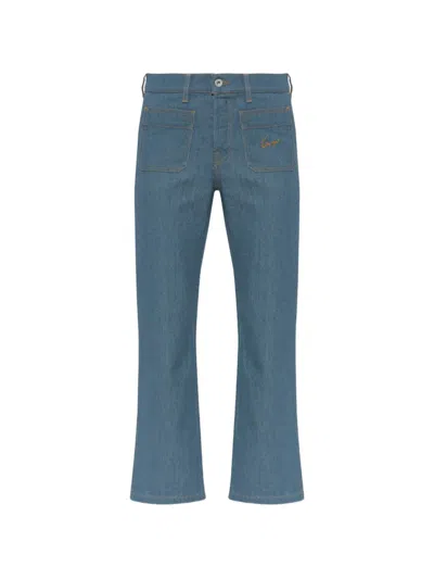 Kenzo Logo-embroidered Patch-pocket Jeans In Blue