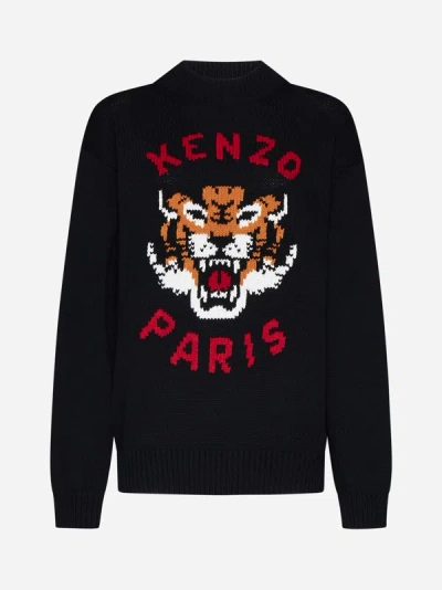 Kenzo Lucky Tiger Cotton-blend Sweater In Black  