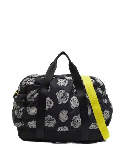 Pre-owned Kenzo Tiger Head Print Diaper Bag In Black