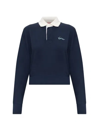 Kenzo Varsity Embroidered-logo Polo Shirt In Blue