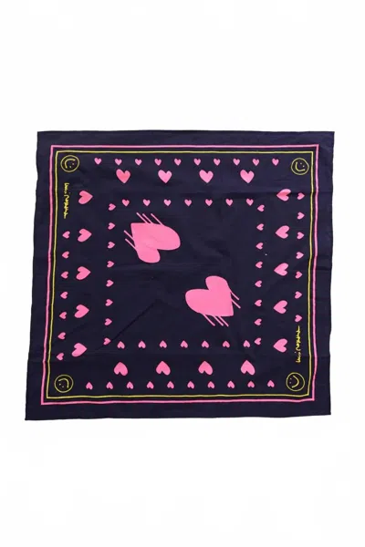 Kerri Rosenthal Drippy Heart Bandana Scarf In Indigo Blue