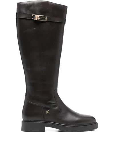 Keys Buckle Strap Boots In Brown