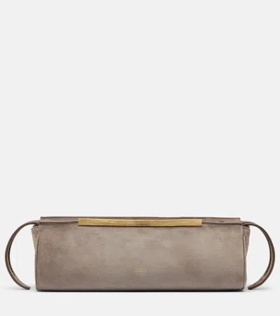 Khaite Donna Suede Clutch In Grey