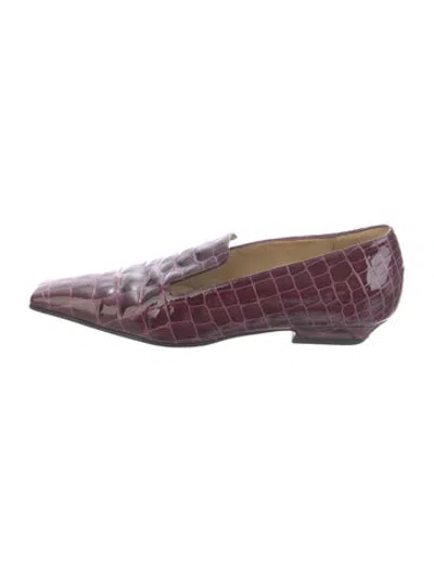 Pre-owned Khaite Embossed Leather Animal Print Loafers In Burgundy/purple