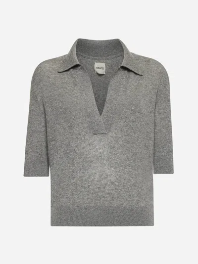 Khaite Grey Cashmere Shrunken Jo Polo Shirt