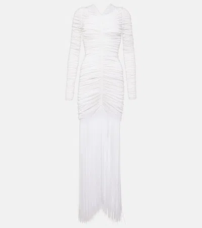 Khaite Guisa Fringed Shirred Silk-blend Gown In White