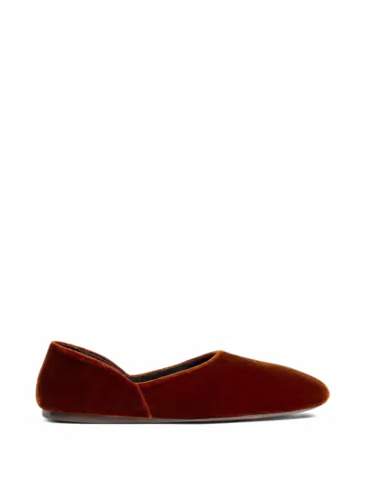Khaite Jane Ballet Flats In Rust Velvet In Brown