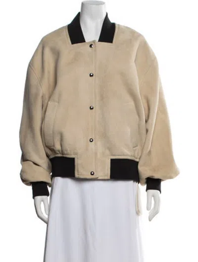 Pre-owned Khaite Lamb Leather Bomber Jacket In Neutrals