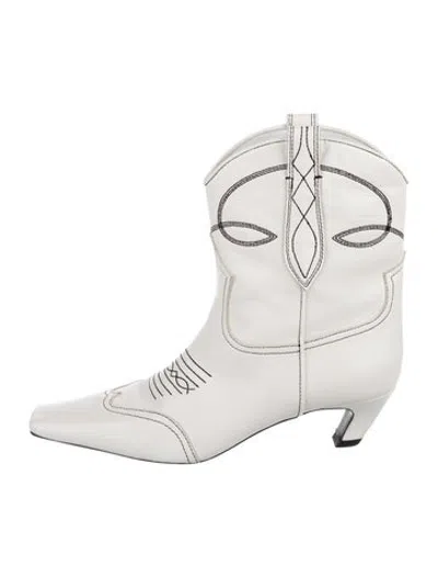 Pre-owned Khaite Leather Embroidered Accent Western Boots In White