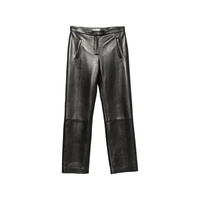 Khaite Leather Straight-leg Trousers In Black