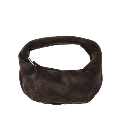 Khaite Mini Hobo Bag Made From Soft Suede Leather With Integrated Handle To Carry By Hand. Gold-tone In Brown