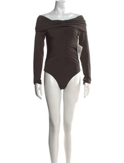 Pre-owned Khaite Off-the-shoulder Long Sleeve Bodysuit W/ Tags In Brown