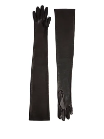 Khaite Remo Long Leather Gloves In Black