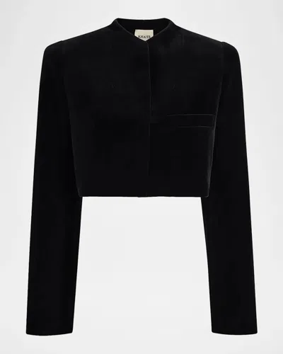 Khaite Samo Velvet Single-breasted Crop Jacket In Black