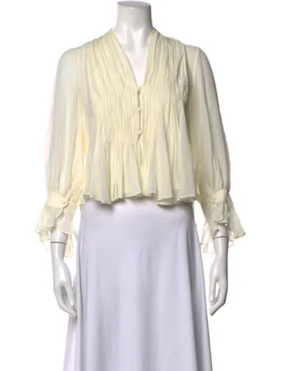 Pre-owned Khaite Silk V-neck Blouse In Neutrals