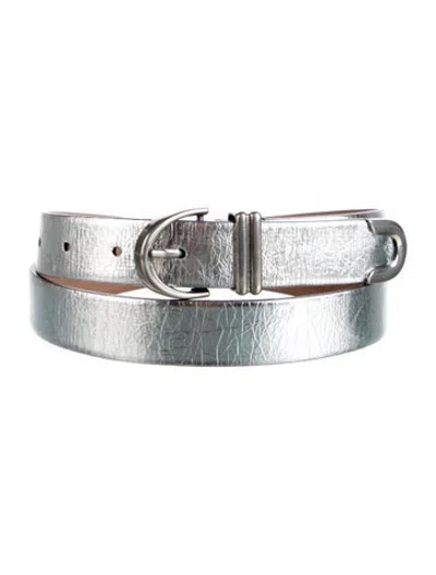 Pre-owned Khaite Skinny Leather Waist Belt In Metallic/silver