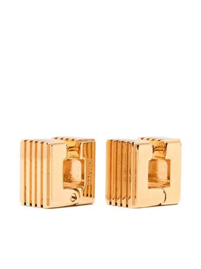 Khaite Small Empire Engraved Logo Earrings In Brown