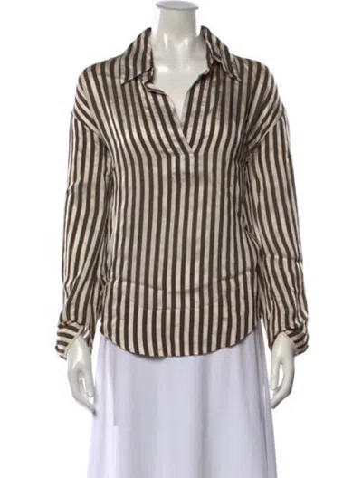 Pre-owned Khaite Striped V-neck Blouse In Neutrals